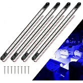 ULITECO LED Boat Interior Strip Lights, Blue, IP 67 Waterproof 4-Pack | Double-sealed waterproof strips, custom sealed end caps, bright 15-chip LEDs and flexible U-channels for curved mounting