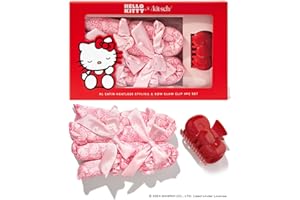 Hello Kitty x Kitsch XL Satin Heatless Curling Set- Heatless Hair Curler To Sleep In for Frizz-Free & Soft Curls, Comes with Bow Shape Design Hair Claw and Satin Scrunchies, Gifts for Women, 4pc Set