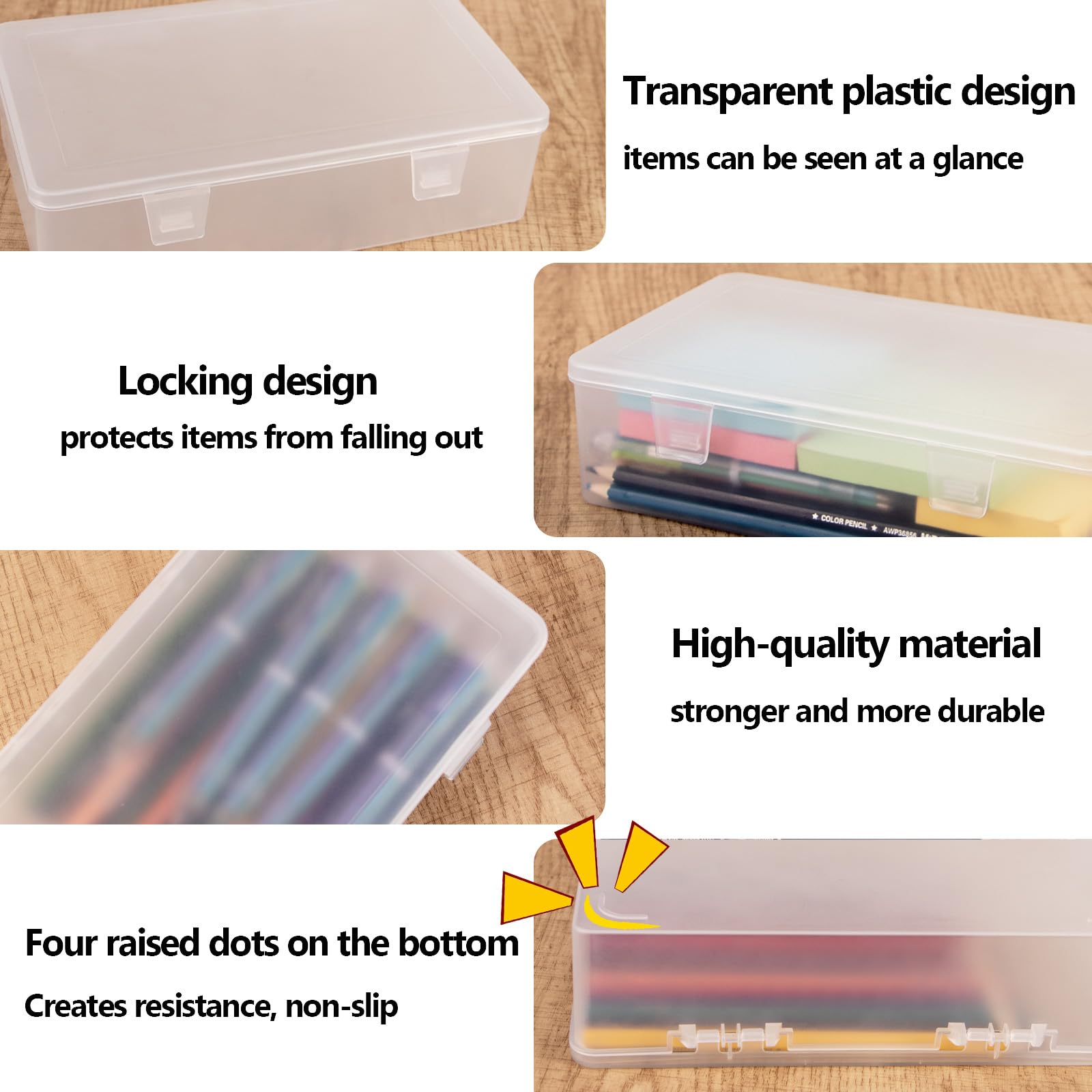 Ganydet 4 Pack Small Plastic Containers, Rectangular Pencil Crayon Box Storage Containers with Lid, Clear Storage Containers Craft Box for Washi Tape Crayon Bead Ribbons, 8.6
