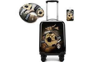 Inprof Kid’s Luggage Set 2 Piece Suitcase Set 16’’ Hardside Luggage with Spinner Wheels Girls Boys Carry on Toddler Luggage Travel Rolling Luggage Carry on Luggage Airline Approved Football