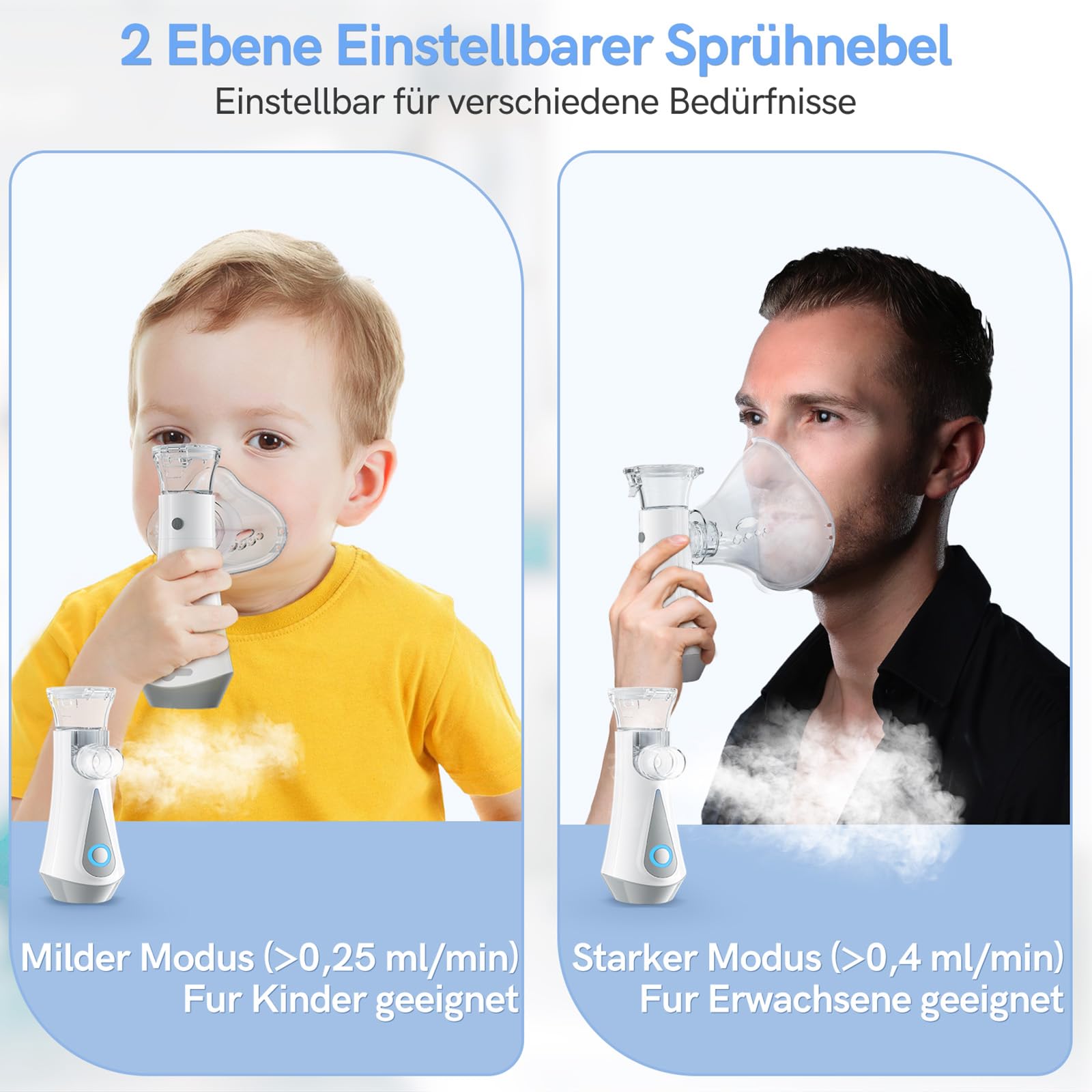 Inhalationsgerät, JOSSIS Ultra Leise Inhaliergeräte für Erwachsene, Kinder, Partikelgröße 1-5µm, Einstellbarer Sprühnebel, Aufladbarer Inhalator