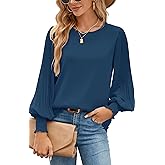 Aifer Womens Tops Dressy Casual Crew Neck Pleated Lantern Long Sleeve Work Shirts Chiffon Blouses Fashion