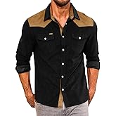 Yousify Mens Corduroy Shirt Long Sleeve Button Down Casual Western Cowboy Shirt Jacket with Flap Pockets