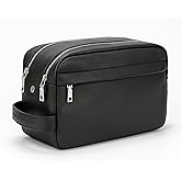 MIRASON Travel Toiletry Bag for Men Leather Travel Bag for Toiletries, Dopp Kit Water-resistant Shower Bag for Shaving Bathroom Organizer Gifts for Men, Black