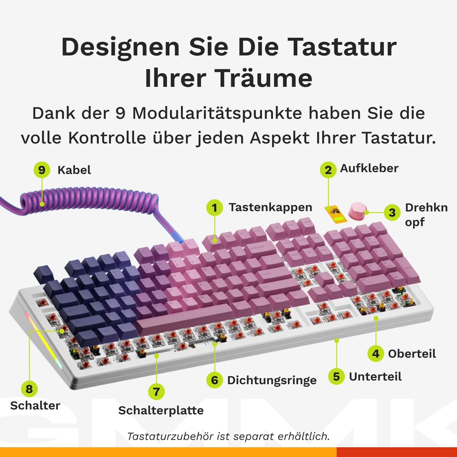 GLORIOUS Gaming GMMK 3 Tastatur Rapid Trigger: Hall-Effekt, 8k Abrufrate, MX/Schalter, Hot-Swap 100%, Dichtungssystem, Doubleshot PBT Tastenkappen, QWERTZ Deutsch 6