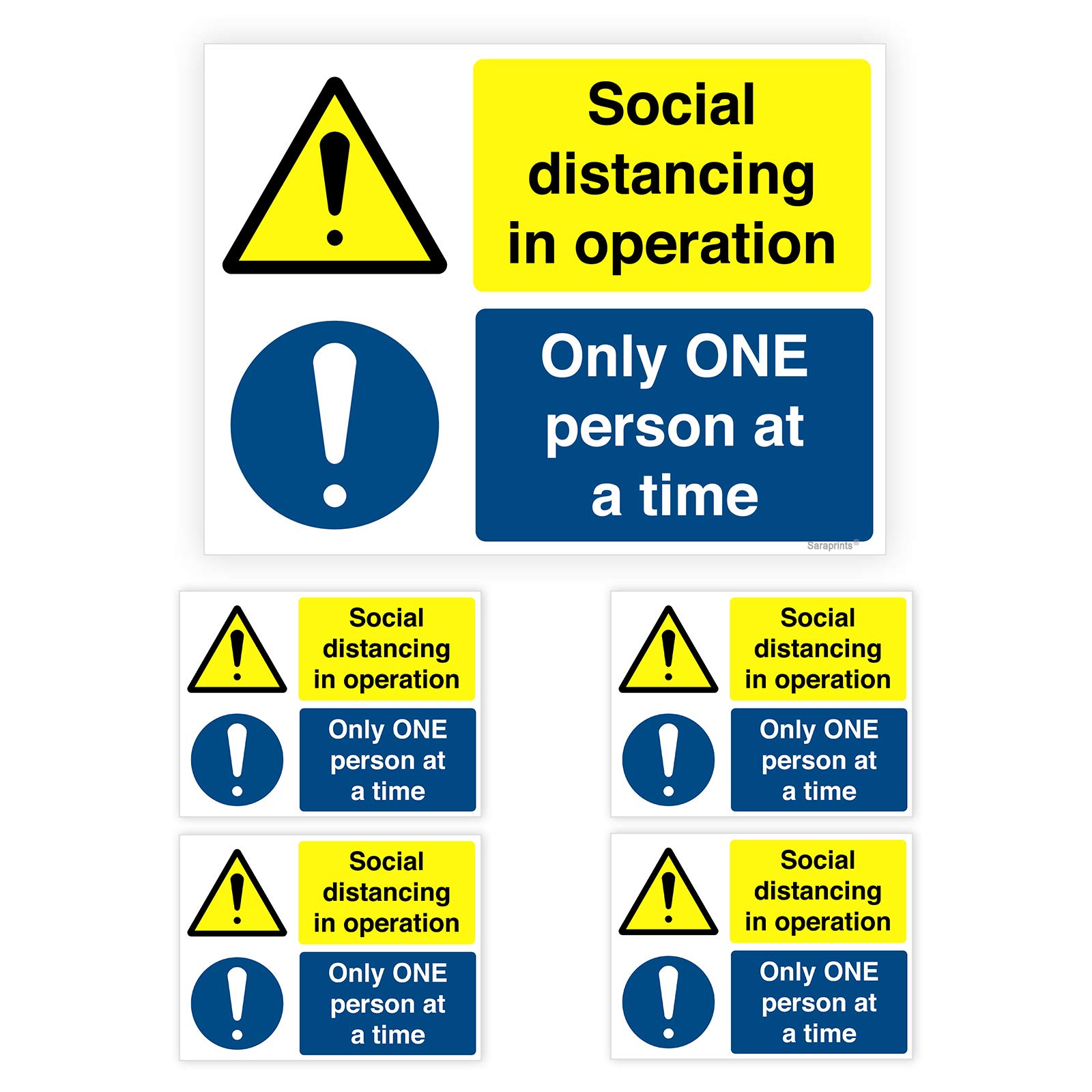 Pack of 5 One Person Only Sticker Self Adhesive Waterproof Vinyl One at a time sign 150mmx 200mm V1124