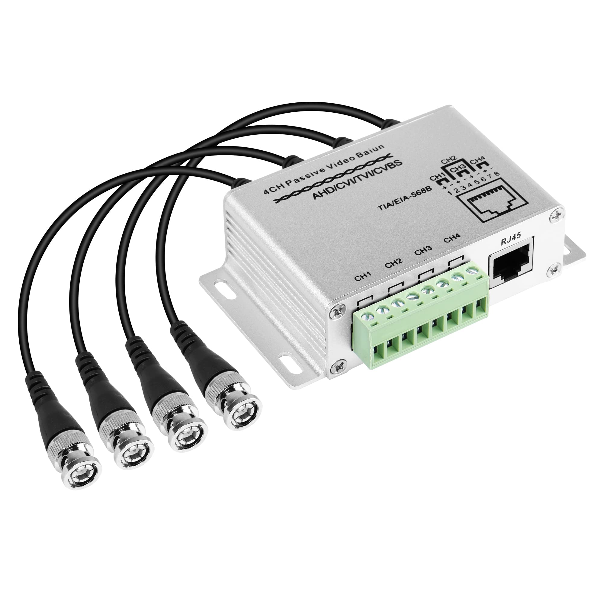 CERRXIAN 4-CH Passive Video Balun,HD 720P/1080P Aluminium Alloy BNC to RJ45 Network Transceiver Coaxial Cable Transmission Equipment for HD-CVI/TVI/AHD CCTV Camera