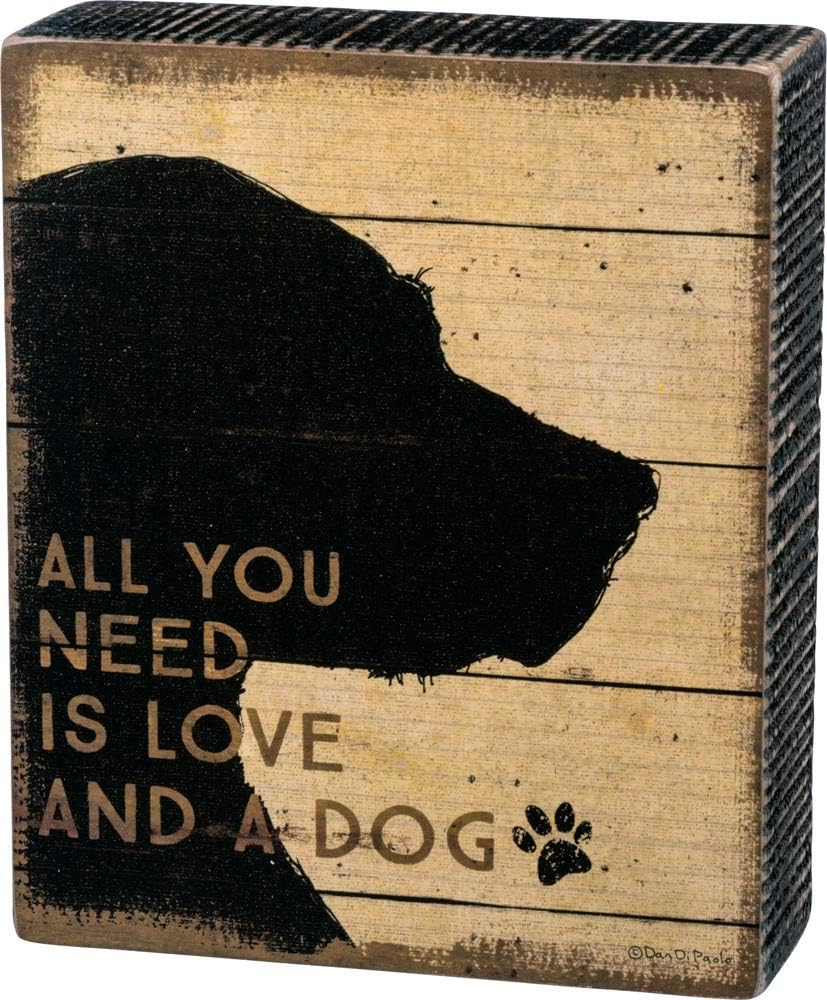 Primitives by Kathy 33716 Rustic-Inspired Distressed Box Sign, 5 x 6-Inches, Love and a Dog