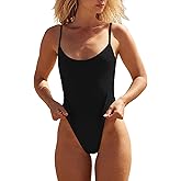 KRLAGAPAS Women's Sexy One Piece Bathing Suit Swimsuit High Cut Leg Cheeky Coverage, Adjustable Thin Strap