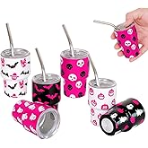 Mini Shot Glasses with Lids and Straws, 3 oz Cute Halloween Style Stainless Steel Insulated Tumbler Cup for Drink Cocktail Bar Beach Party Gift (6 Packs) (Halloween small elements（3 oz-6 pcs）)