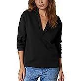 Zontroldy Women's Fuzzy Fleece V Neck Pullover Sweatshirt Jacket Long Sleeve Solid Henley Shirt Sherpa Top(1556-Black-L)