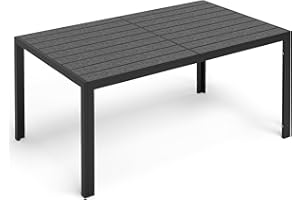 PIZZELLO Patio Dining Table for 6, 59" Rectangular Outdoor Patio Tables with Wood-Like HDPE Slat Top, All Weather Metal Outdoor Dining Table for Lawn Backyard Garden, Black