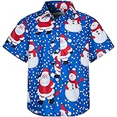 MOHEZ Boys Christmas Shirt for Kids Santa Claus Party Ugly Printed Casual Short Sleeve Button Down Hawaiian Dress Shirt