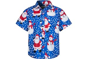 MOHEZ Boys Christmas Shirt for Kids Santa Claus Party Ugly Printed Casual Short Sleeve Button Down Hawaiian Dress Shirt