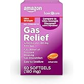 Amazon Basic Care Ultra Strength Gas Relief, Bloating and Discomfort Relief, 180 mg Simethicone Fast Gels, AntiGas Softgels, 60 Count