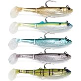Vipfish Bass Fishing Lures, Pre-Rigged Paddle Tail Swimbait, 3.5" 3/8 OZ | 5PCS Realistic Baitfish Soft Fishing Lures with Weighted Hook for Bass, Walleye, Pike and Freshwater Predator Fishing