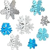 JKQ 8 Set Winter Wooden Snowflake Table Centerpiece Signs Christmas 3D Snowflake Table Decorations Xmas Snowflake Table Ornaments for Fireplace Tiered Tray Decor (White, Dark Blue, Light Blue, Sliver)
