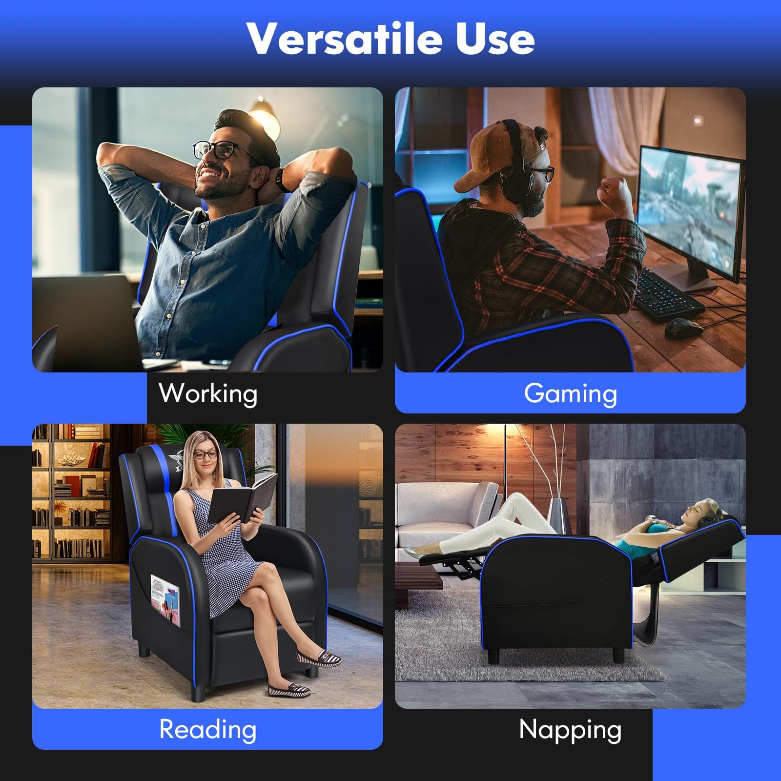 GYMAX Gaming Recliner, Massage Gaming Chair w/Adjustable Footrest