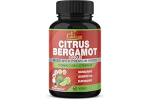 Organic Cadane Citrus Bergamot Extract Capsules & VitC, D3, Zin.C, Berberine, Quercetin, Elderberry, Bromelain, Nettle, Olive and More | Support Overall Health, Immune System, 60capsules