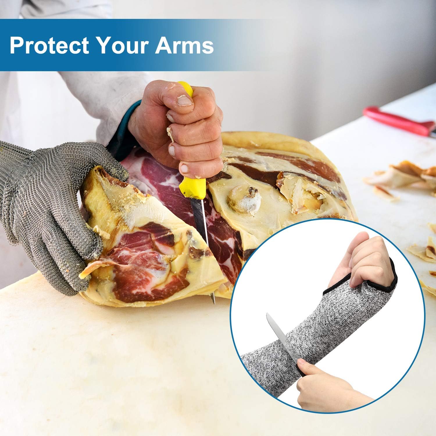 2 Pairs Arm Protection Sleeves 18 Inch Level 5 Cut Resistant Sleeves Protectors for Men Women(Gray, Black): Clothing