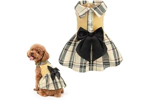 BEAUTYZOO Classic Plaid Dog Dresses for Small Dogs Girl, Dog Clothes with Bow Tie & Skirt, Puppy Dress for Female Dogs, Christmas Birthday Party Outfit for Shih Tzu Yorkie Chihuahua Princess Apparel
