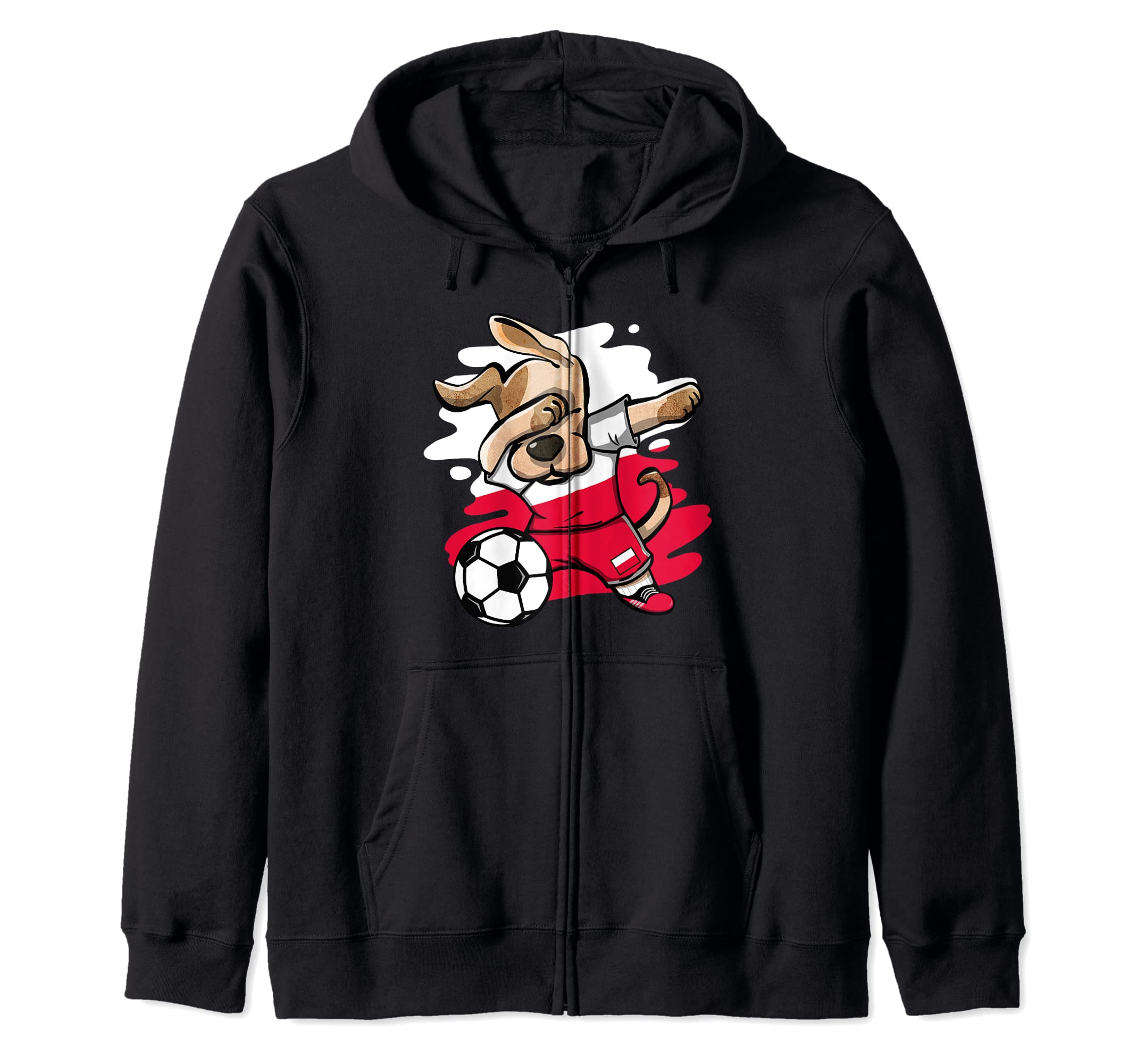Dabbing Dog Poland Soccer Fans Jersey Polish Football Lovers Zip Hoodie