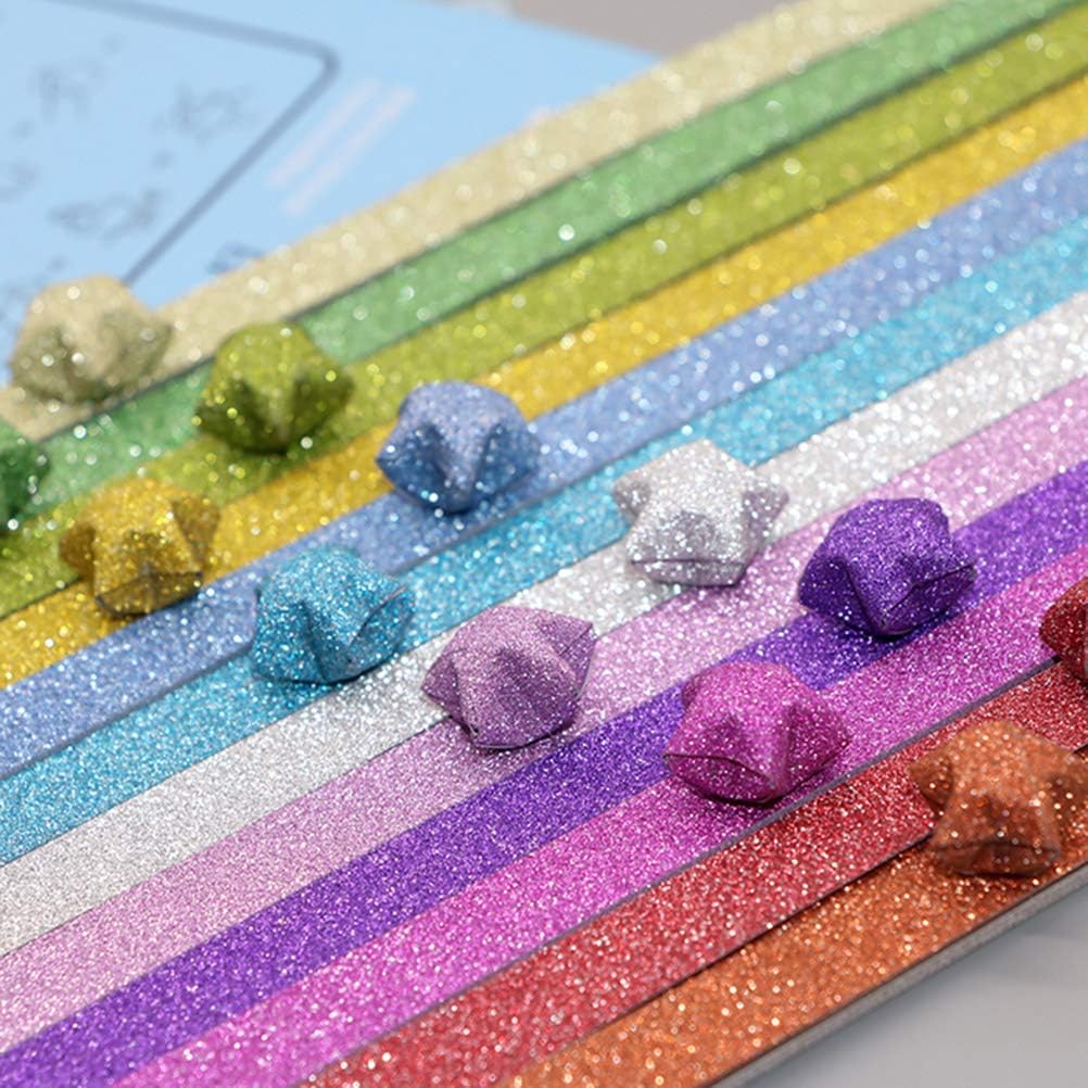 STOBOK 320pcs Glitter Origami Star Paper Strips Lucky Star Paper for DIY Craft (Mixed Color) - Image 3