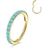TupMi Titanium Nose Rings Hoops 20G Septum Clicker for Women Men Turquoise Hinged Segment Cartilage Lip Helix Septum Ring Nose Piercing Jewelry 6/8/10mm