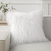 Phantoscope Faux Fur Solid Decorative Pillow Cover Fluffy Throw Pillow Mongolian Luxury Fuzzy Pillow Case Cushion Cover for Bedroom and Couch, Off-White 24 x 24 Inches, Pack of 1