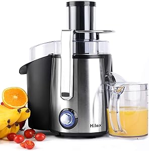 Juicer Machines, Centrifugal Juicer Extractor, Electric Juicer Maker Fruit and Vegetable, Anti-slip juicers easy to clean, 3” Feed Chute, Stainless Steel, BPA Free(Silver)