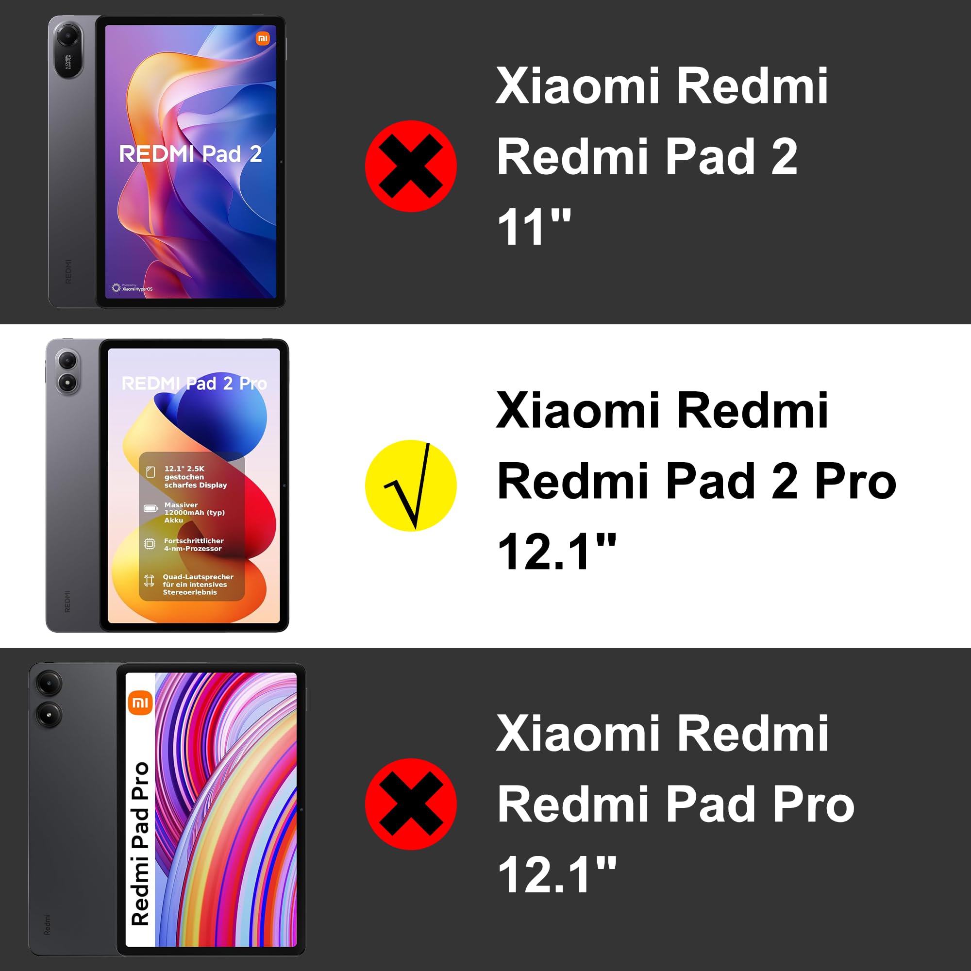 Lemxiee Schutzfolie für Xiaomi Redmi Pad 2 Pro & POCO Pad M1 12.1" Panzerglas [2+1 Stück] Kameraschutz + HD 9H Härte Displayschutz Folie Displayschutzfolie 9