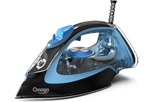 OMAIGA Steam Iron for Clothes, 1750W Steam Iron with Rapid Heating Ceramic Coated Soleplate, Clothes Iron with Adjustable Precise Thermostat Dial, Self-Clean, Auto-Off, 15.21oz Water Tank for Ironing
