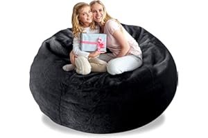 LCYFBE Bean Bag Chair Cover, Durable Comfortable Chair PV Fur Bean Bag Sofas Faux Fur Sofa Living Room Sofa Bed Large Bean Bag Chairs for Adults (No Filler,Cover only) 5ft Black