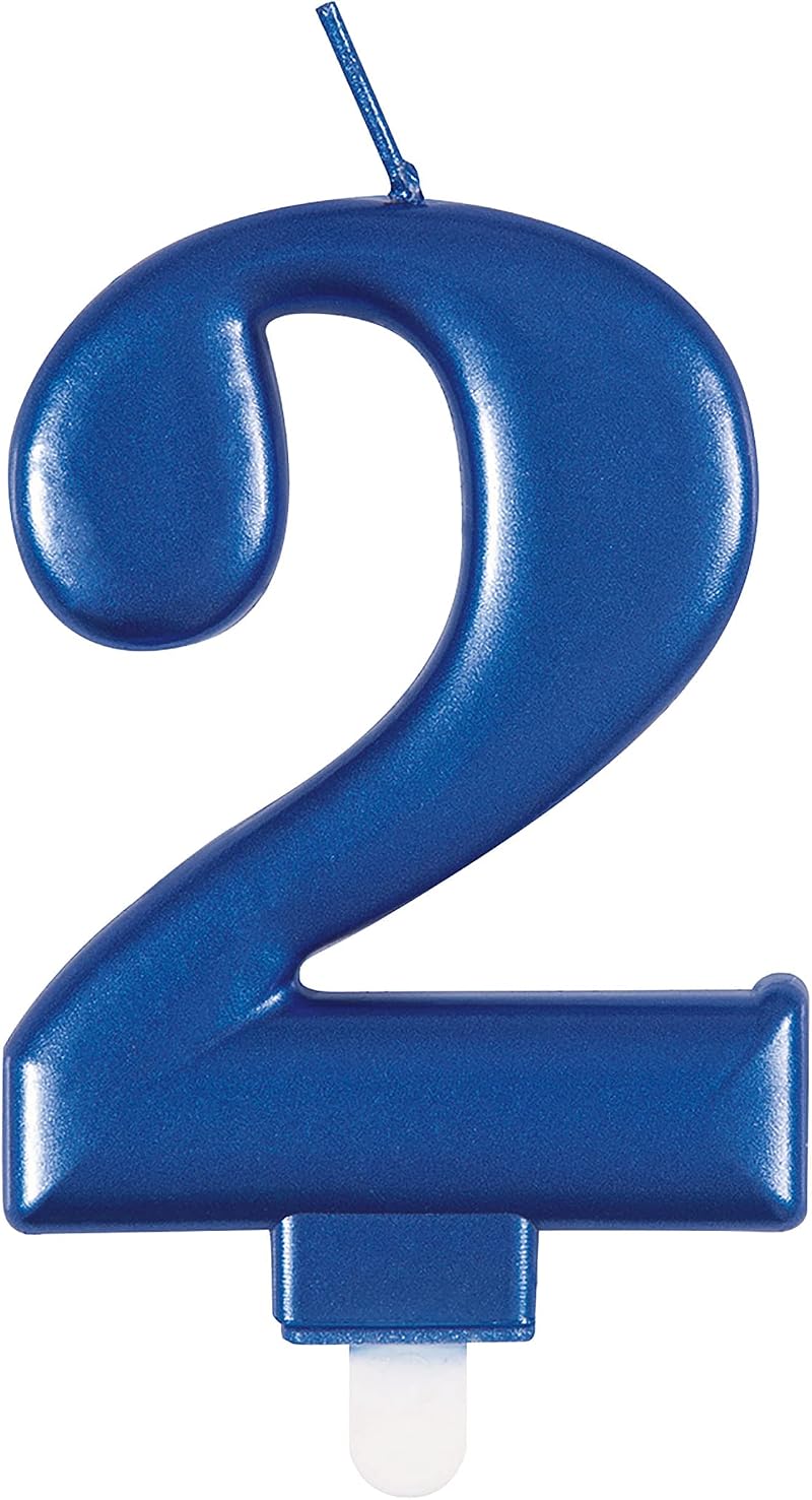 Unique Dazzling Metallic Blue Number 2 Birthday Candle - 1 Pc