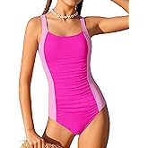 TyeSmo Girl Swimsuit One Piece Bathing Suit for Girls Solid Color Ruched Adjustable Straps Padded Swimwear 9-16y