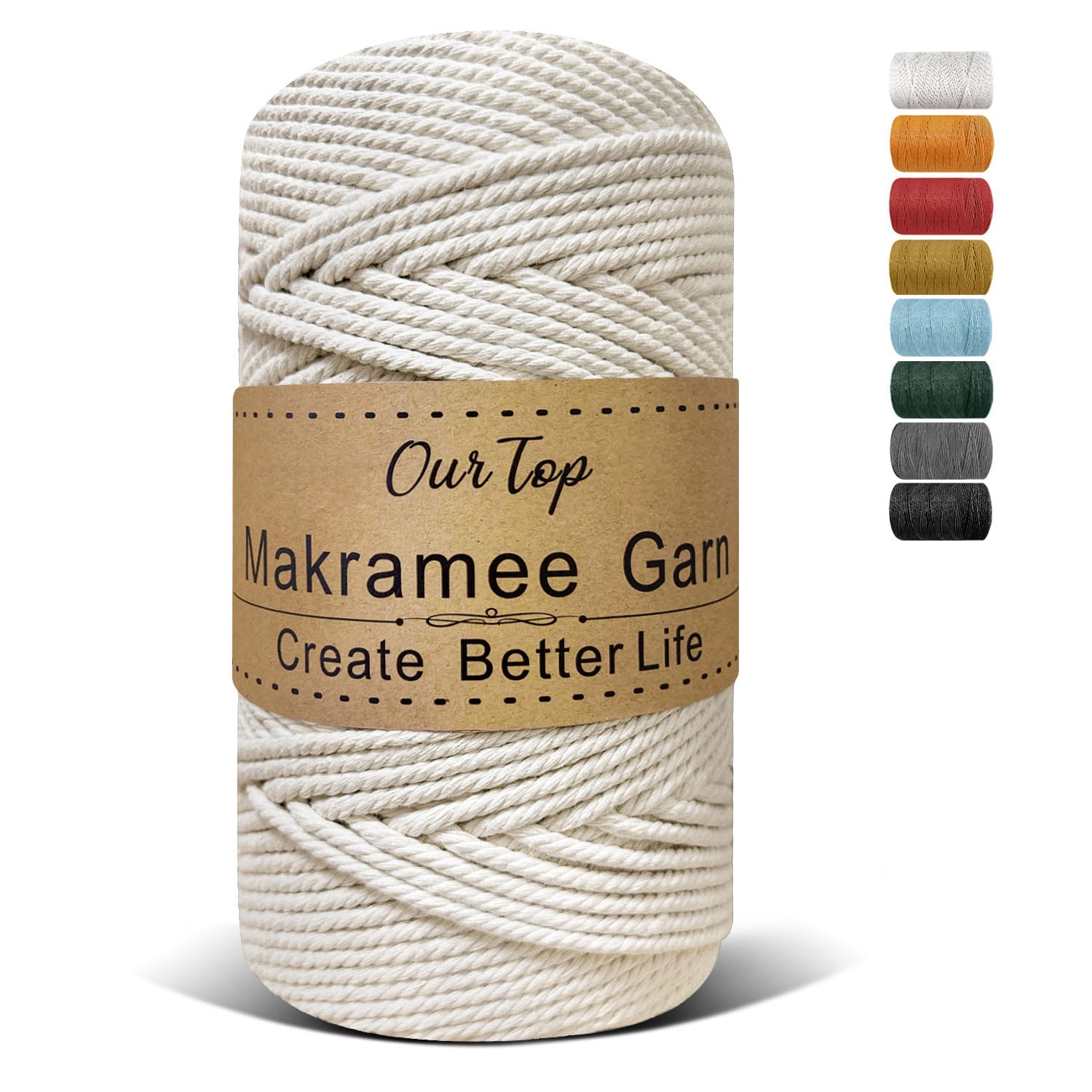 OurTop Premium Macrame Cord, 4mm x 160m Braided Macrame Rope Twisted Cord Yarn Macrame Yarn Thick Rope for Wall Hangings, Plant Hangers, DIY Crafts, Home Decorations, Gift Wrapping(Beige)