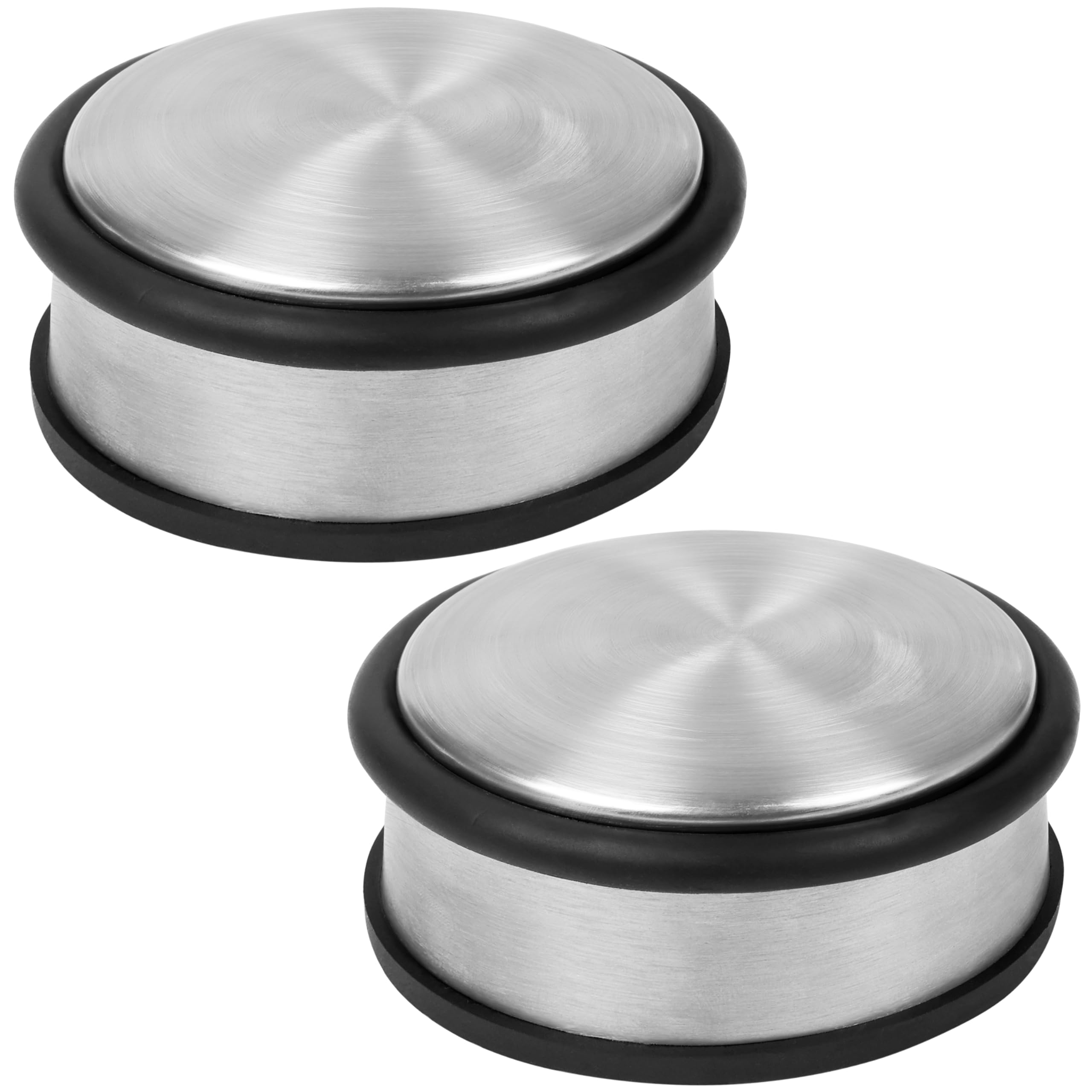 Belle Vous 2 Pack of Stainless Steel Chrome Floor Door Stoppers - 10.5cm/4 Inches - 1.2kg Heavy-Duty/Anti-Slip Doorstop - Protective Rubber Buffer Ring Band - for Home, School & Office Doors