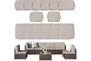 YQNUCO Patio Cushion Covers Replacement, Outdoor Cushion Covers for Patio Furniture Waterproof with Zipper, Washable Wicker Rattan Sectional Sofa Couch Chair Cover Set with Ties (Khaki, 14 PCS)