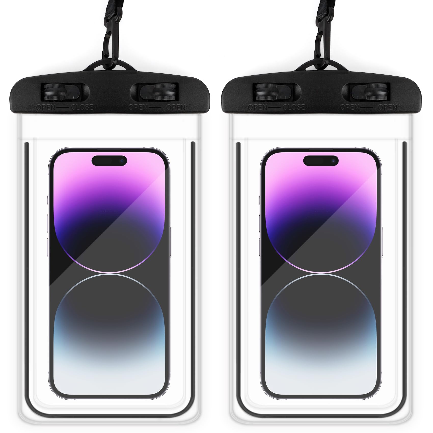 Waterproof Phone Pouch, 2 Pack Black Water Proof Cell Phone Case, Phone Wet Dry Bag Holder Beach Vacation Waterpark Underwater Cruise Essentials Accessories Must Haves Packing List Stuff for Men Women