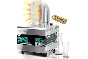 WantJoin Commercial Electric Wine Glass Polisher Machine - 3 Brushes, 250 Cups/Hour, 1150W High Power, Auto Dryer with 304 Stainless Steel & Cotton, 140°F Air Drying for Bar Restaurant Kitchen