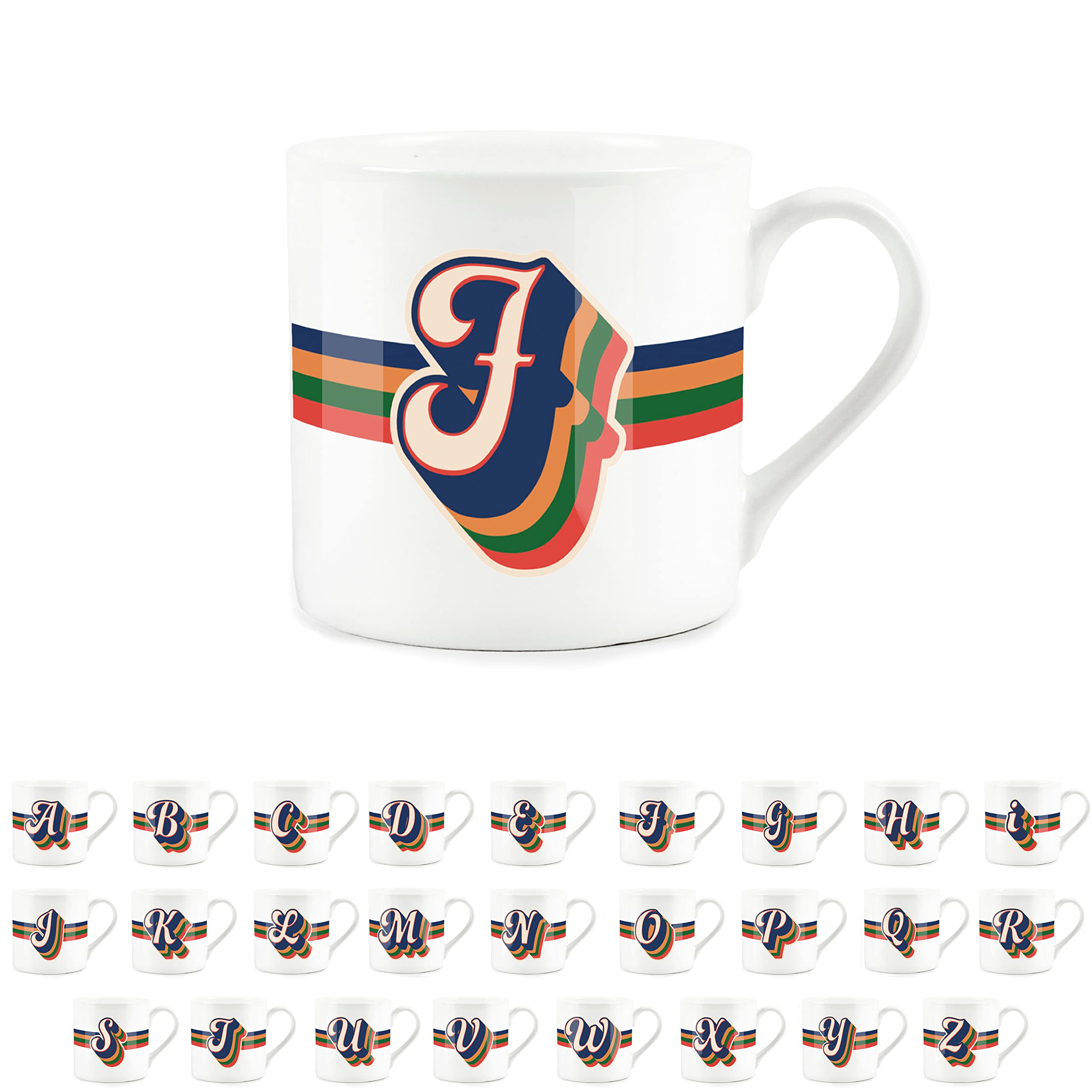 Purely Home Retro Alphabet Letter F Mug - Bone China White Coffee Tea Present Personalised Initial Gift