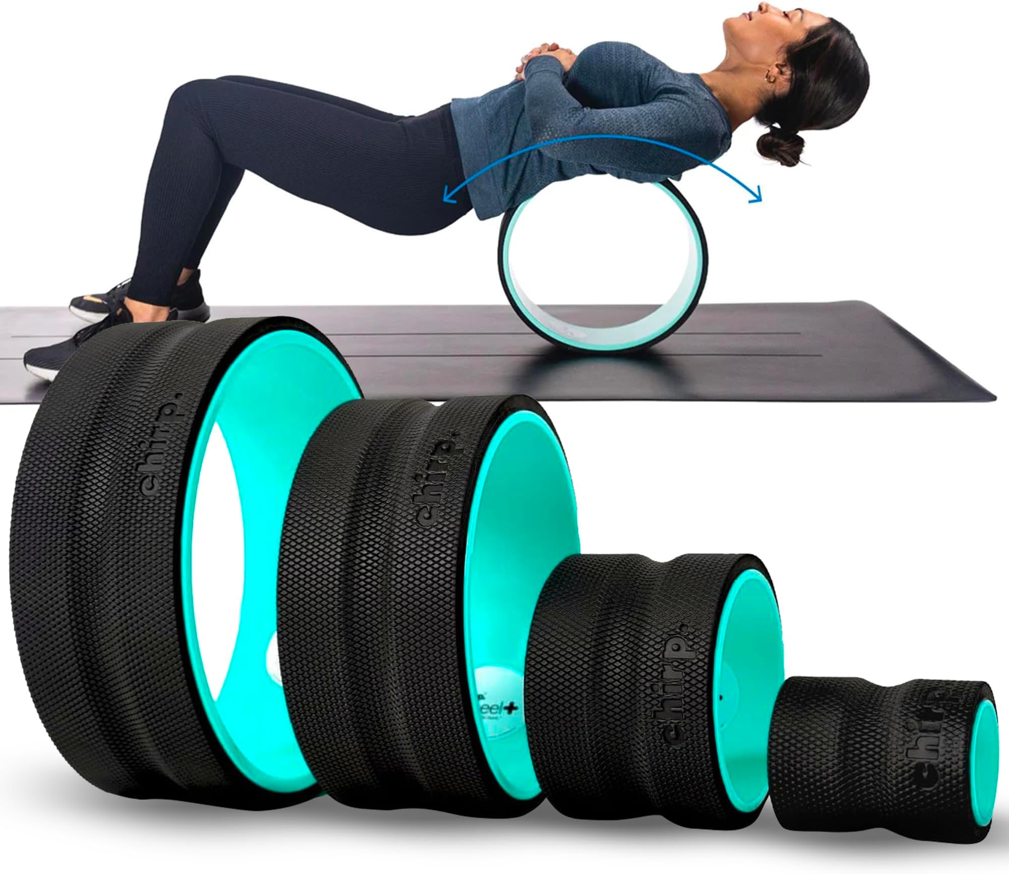 Chirp Wheel Foam Roller Set Deep Muscle Relief, 4 Padded Foam Rollers