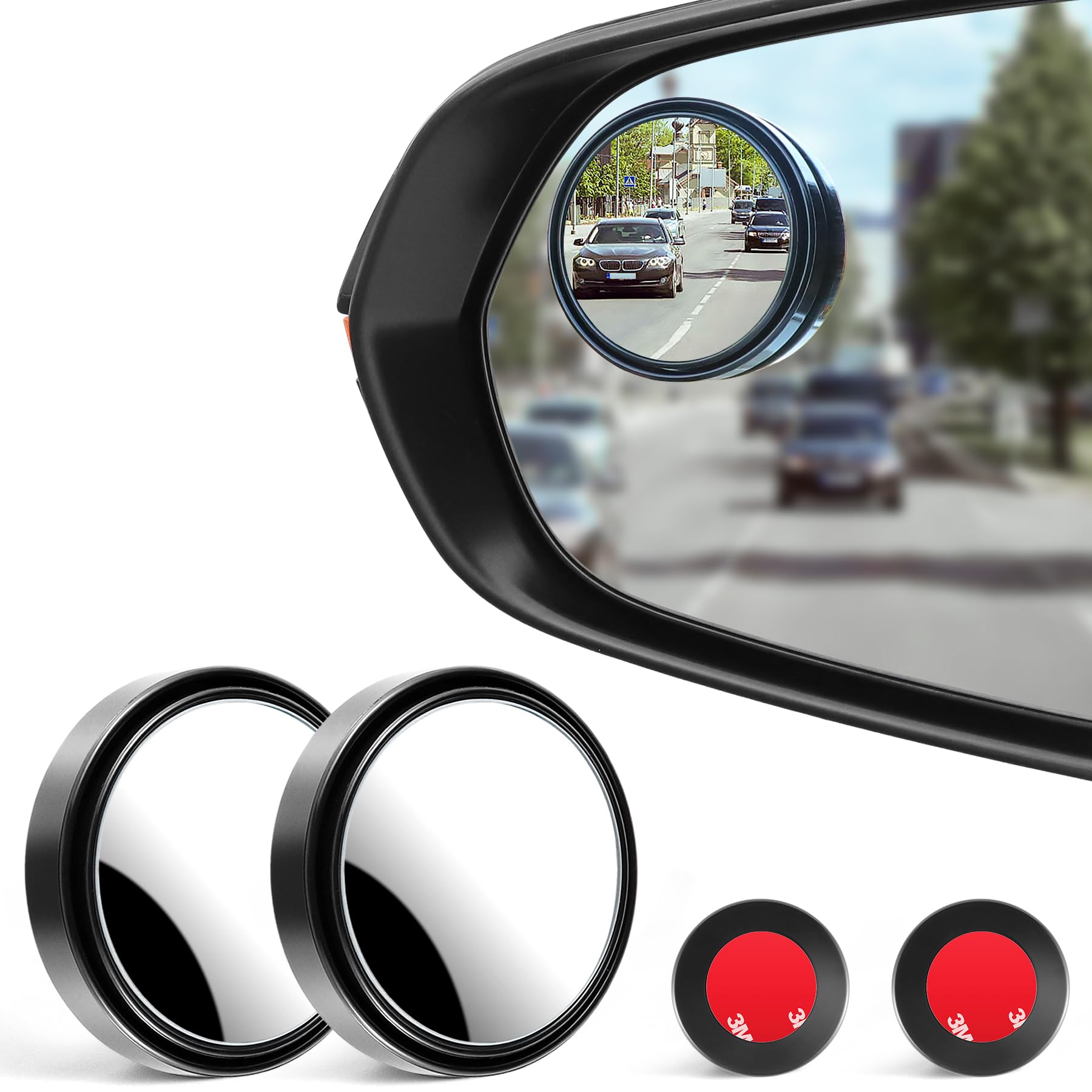 Photo 1 of LivTee 2PCS Round Blind Spot Mirror, HD Glass and ABS Housing Convex Wide Angle Rearview Mirror with Adjustable Stick for Universal Car, Black