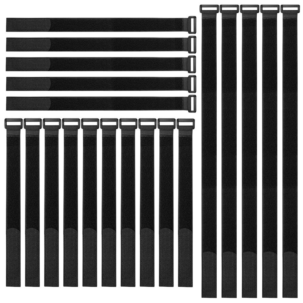 Aiqeer 20 Pcs Black Cable Straps Set, Reusable, Adjustable Hook and Loop Securing Straps, for Cables Management (20 cm, 30 cm, 40 cm)