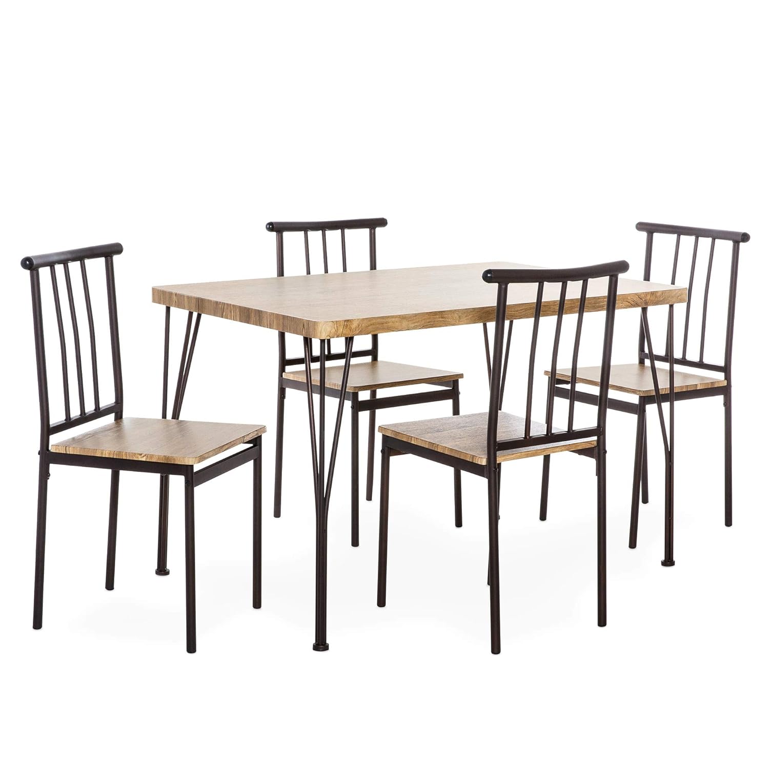 Amazon.com - Best Choice Products 5-Piece Indoor Modern Metal and Wood Rectangular Dining Table Furniture Set for Kitchen, Dining Room, Dinette, Breakfast Nook w/ 4 Chairs - Brown - Table & Chair Sets