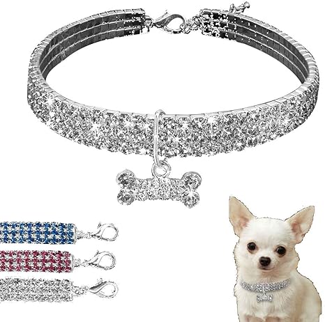3 Pcs Crystal Rhinestone Dog Collar 