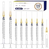 50 Pack 1ml Syringes with Needle-25Ga 1
