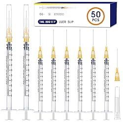 50 Pack 1ml Syringes with Needle-25Ga 1
