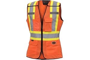 Pioneer Hi Vis Women 5 Point Tear-Away Mesh Safety Vest - Reflective Tape - 4 Pockets - Breathable - Class 2 - Orange