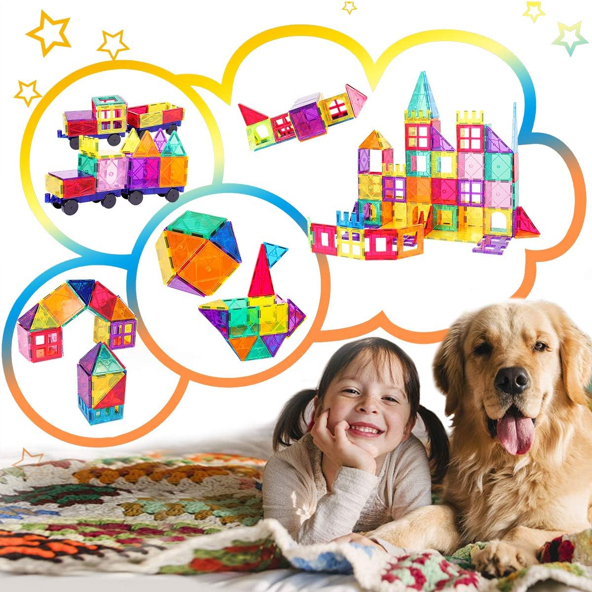 HLAOLA Magnetic Building Blocks Magnetic Tiles 3D Tiles Set 73PCS Magnetic Toys for 2 3 4 5 6 7 Year Old Boys Girls Gifts Educational Inspirational Conventional Recreational STEM Toys Tiles: Toys & Games